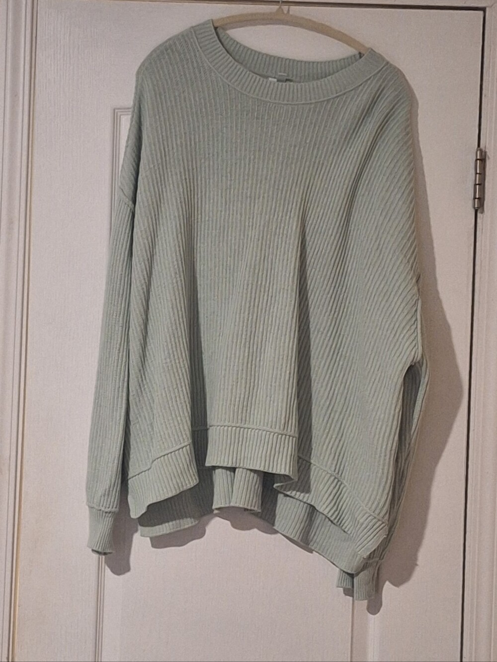 Oversized Ribbed Crewneck Sweater‎ in Sage Green Womens 3X